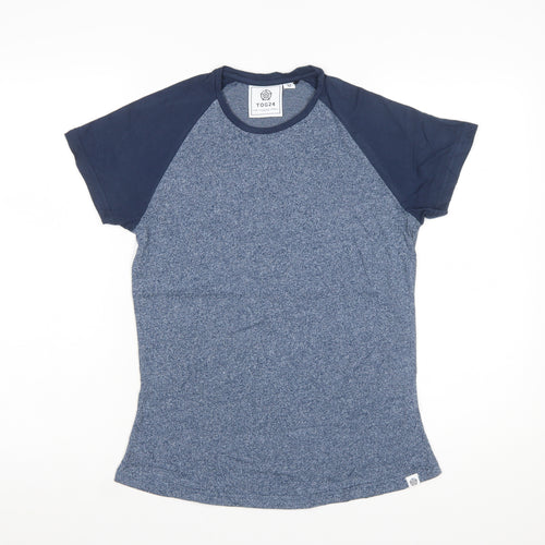 TOG24 Womens Blue Raglan Short Sleeve Crew Neck Cotton Blend T-Shirt Size 12