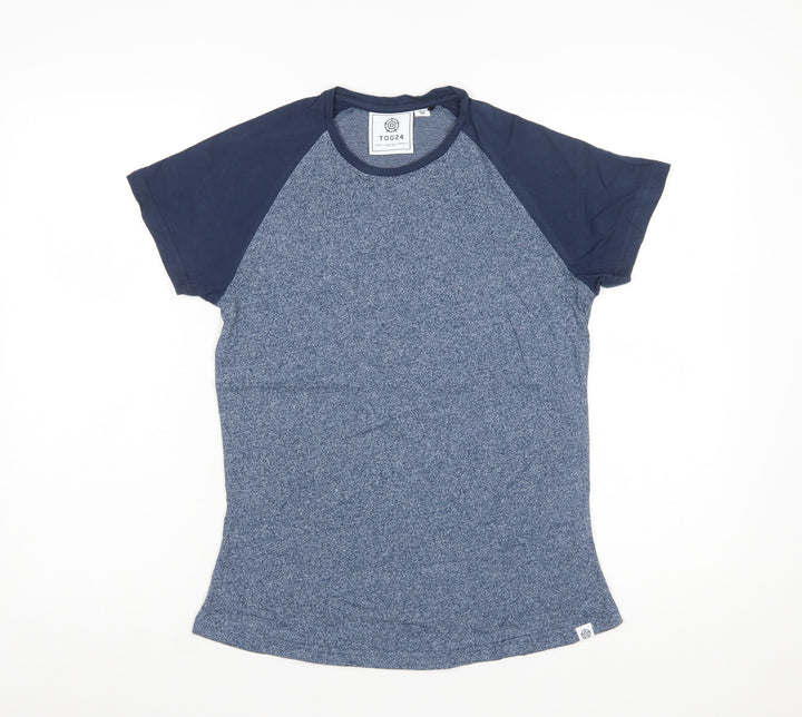 TOG24 Womens Blue Raglan Short Sleeve Crew Neck Cotton Blend T-Shirt Size 12