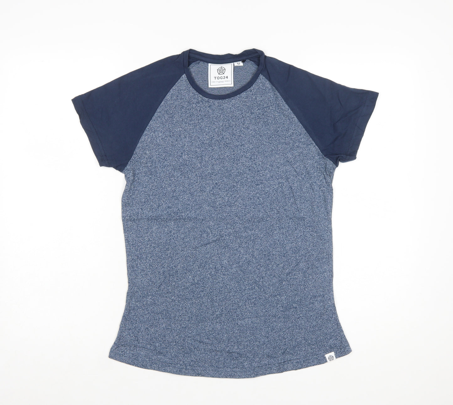 TOG24 Womens Blue Raglan Short Sleeve Crew Neck Cotton Blend T-Shirt Size 12