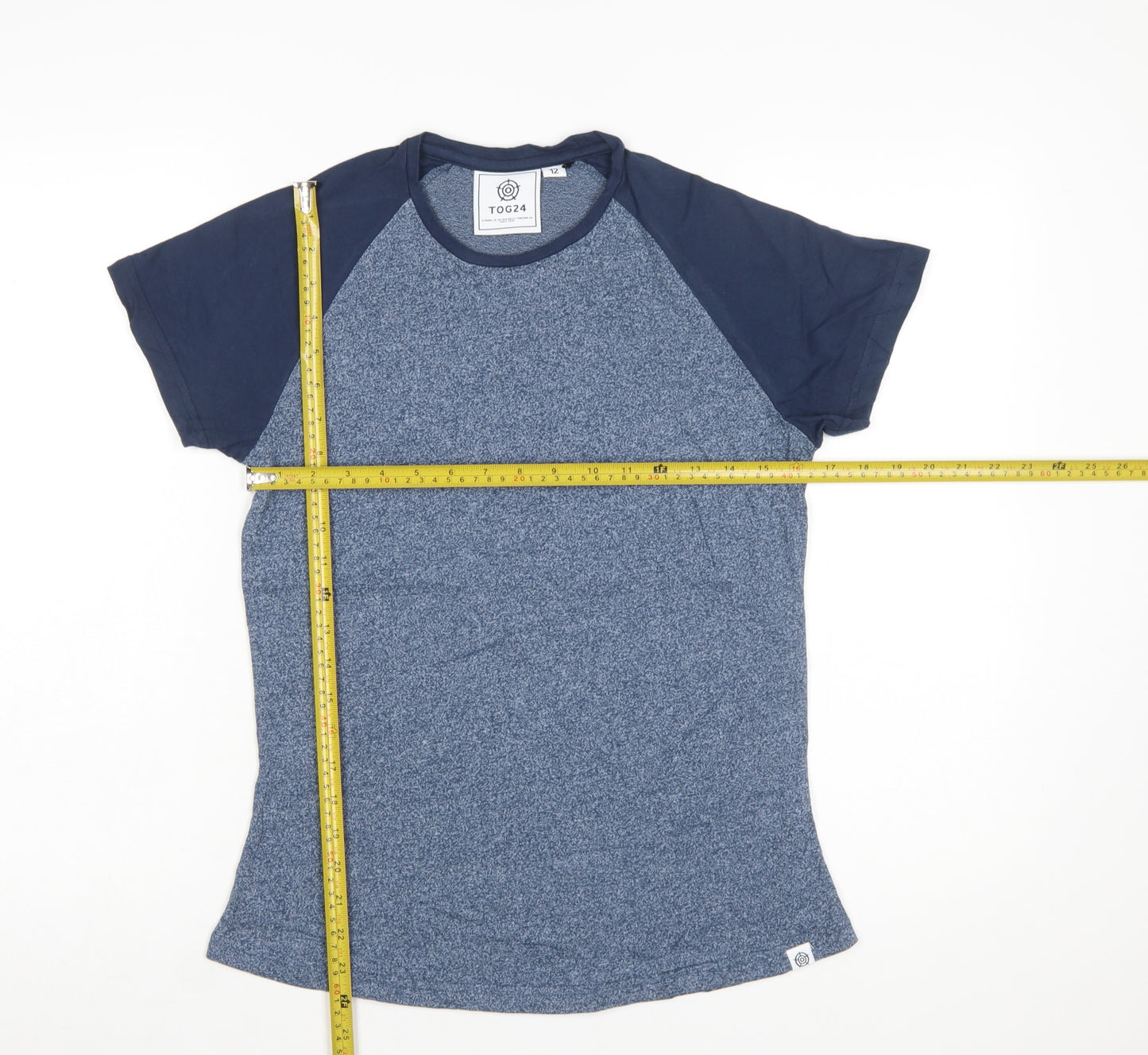 TOG24 Womens Blue Raglan Short Sleeve Crew Neck Cotton Blend T-Shirt Size 12
