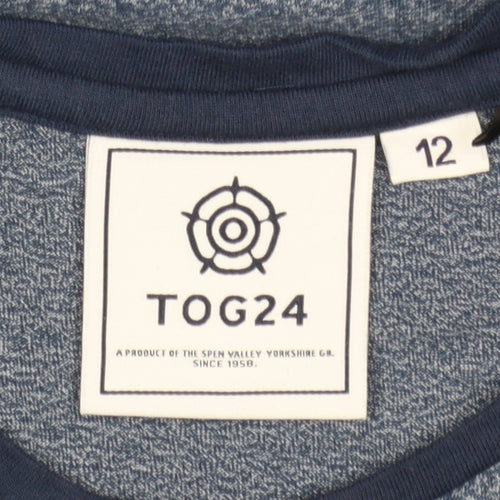 TOG24 Womens Blue Raglan Short Sleeve Crew Neck Cotton Blend T-Shirt Size 12