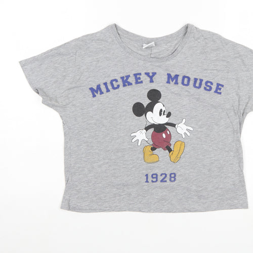 Disney Women’s Grey Cropped Mickey Mouse T-Shirt Size 10