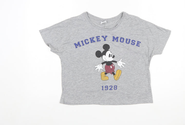 Disney Women’s Grey Cropped Mickey Mouse T-Shirt Size 10