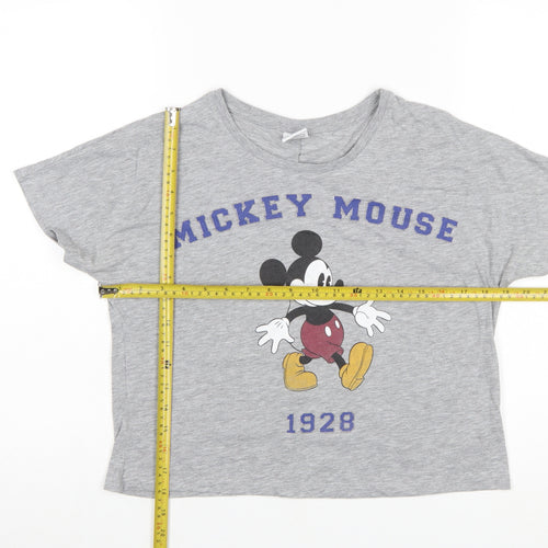 Disney Women’s Grey Cropped Mickey Mouse T-Shirt Size 10