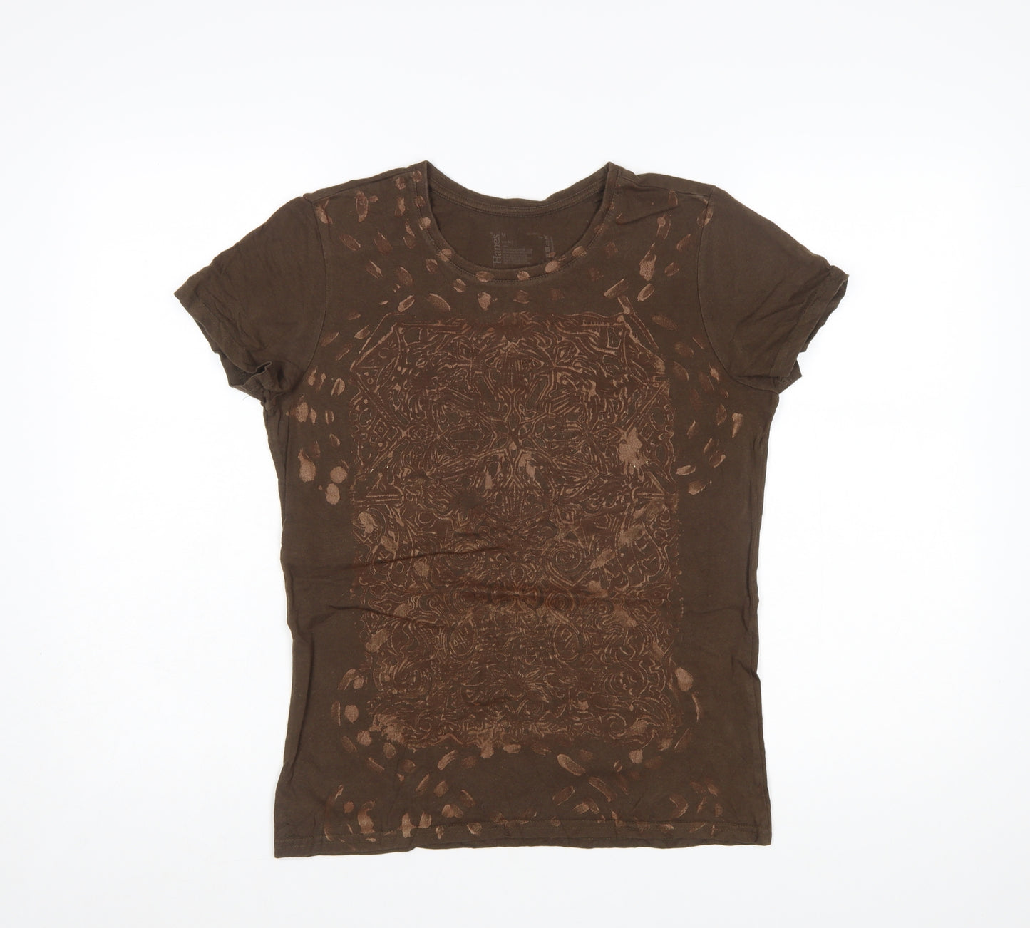 Hanes Womens Brown Short Sleeve 100% Cotton Crew Neck T-Shirt M