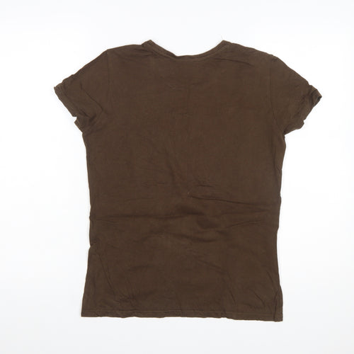 Hanes Womens Brown Short Sleeve 100% Cotton Crew Neck T-Shirt M