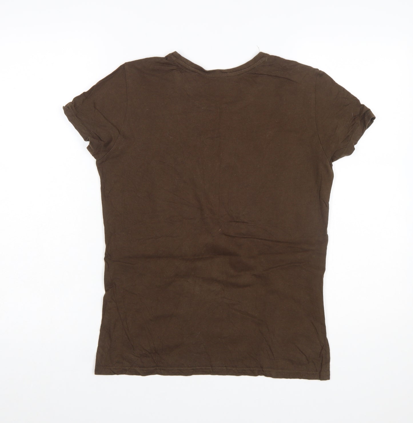 Hanes Womens Brown Short Sleeve 100% Cotton Crew Neck T-Shirt M