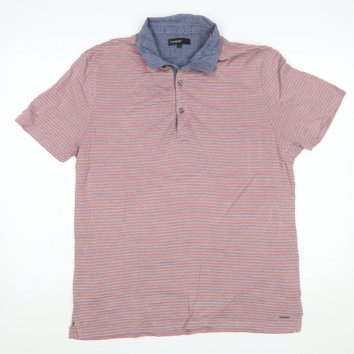 Marks and Spencer Men’s Blue Striped Cotton Polo Shirt Size L