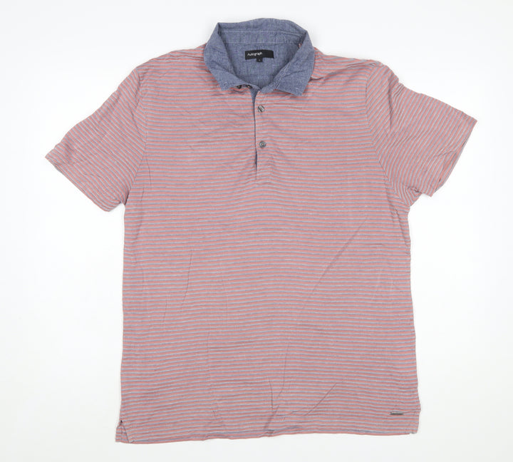 Marks and Spencer Men’s Blue Striped Cotton Polo Shirt Size L