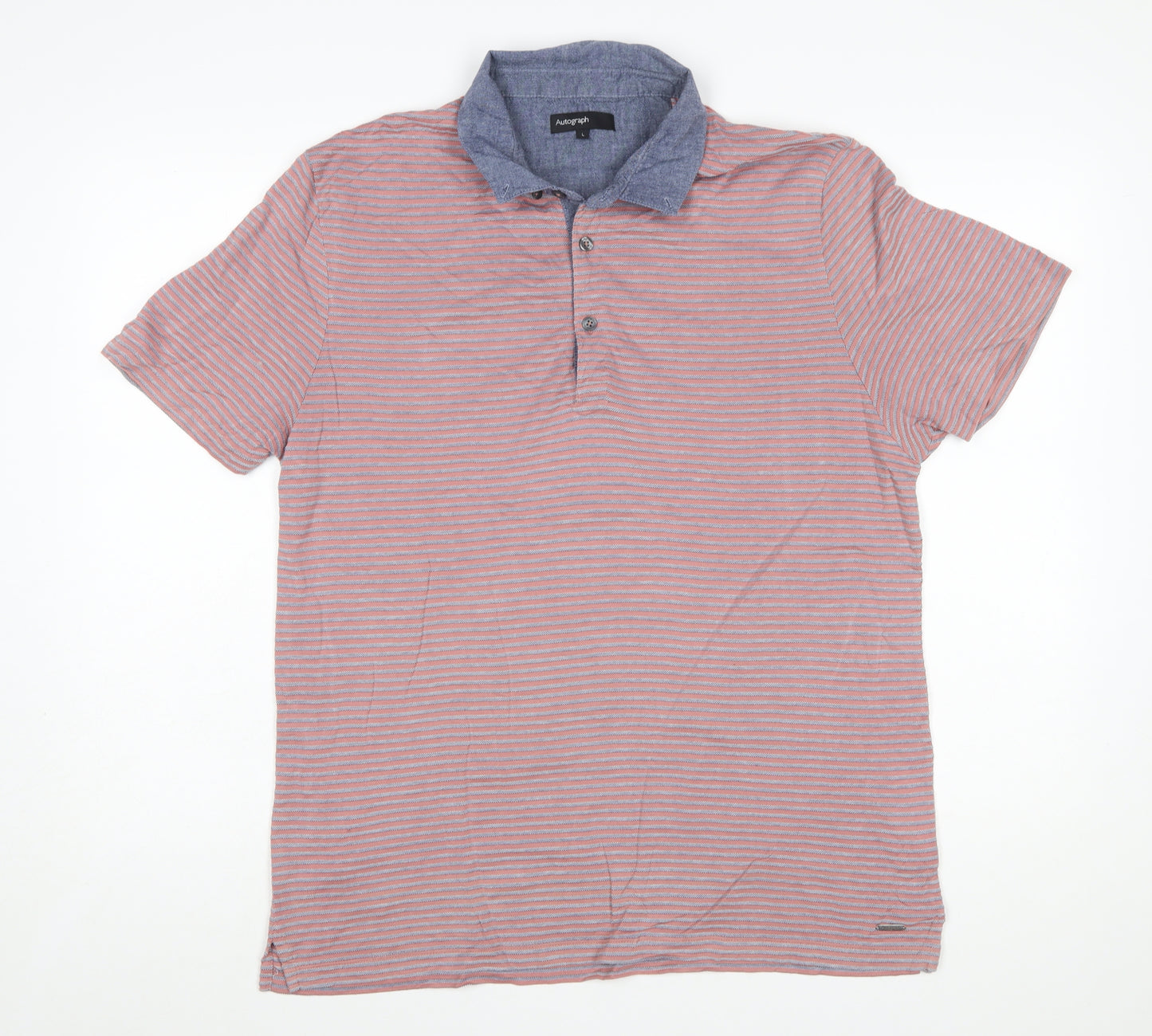 Marks and Spencer Men’s Blue Striped Cotton Polo Shirt Size L