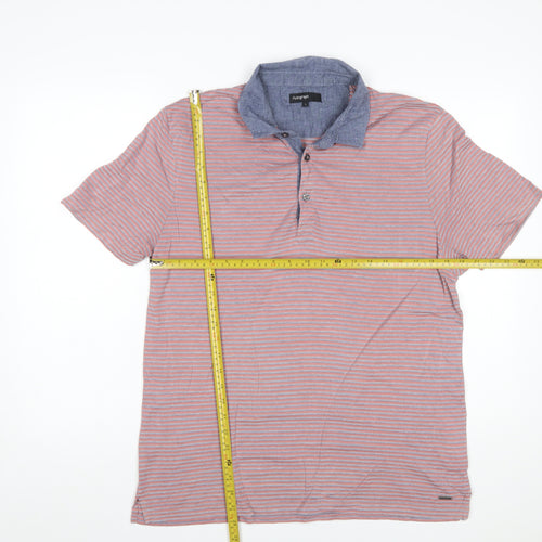 Marks and Spencer Men’s Blue Striped Cotton Polo Shirt Size L