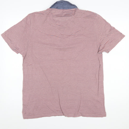 Marks and Spencer Men’s Blue Striped Cotton Polo Shirt Size L