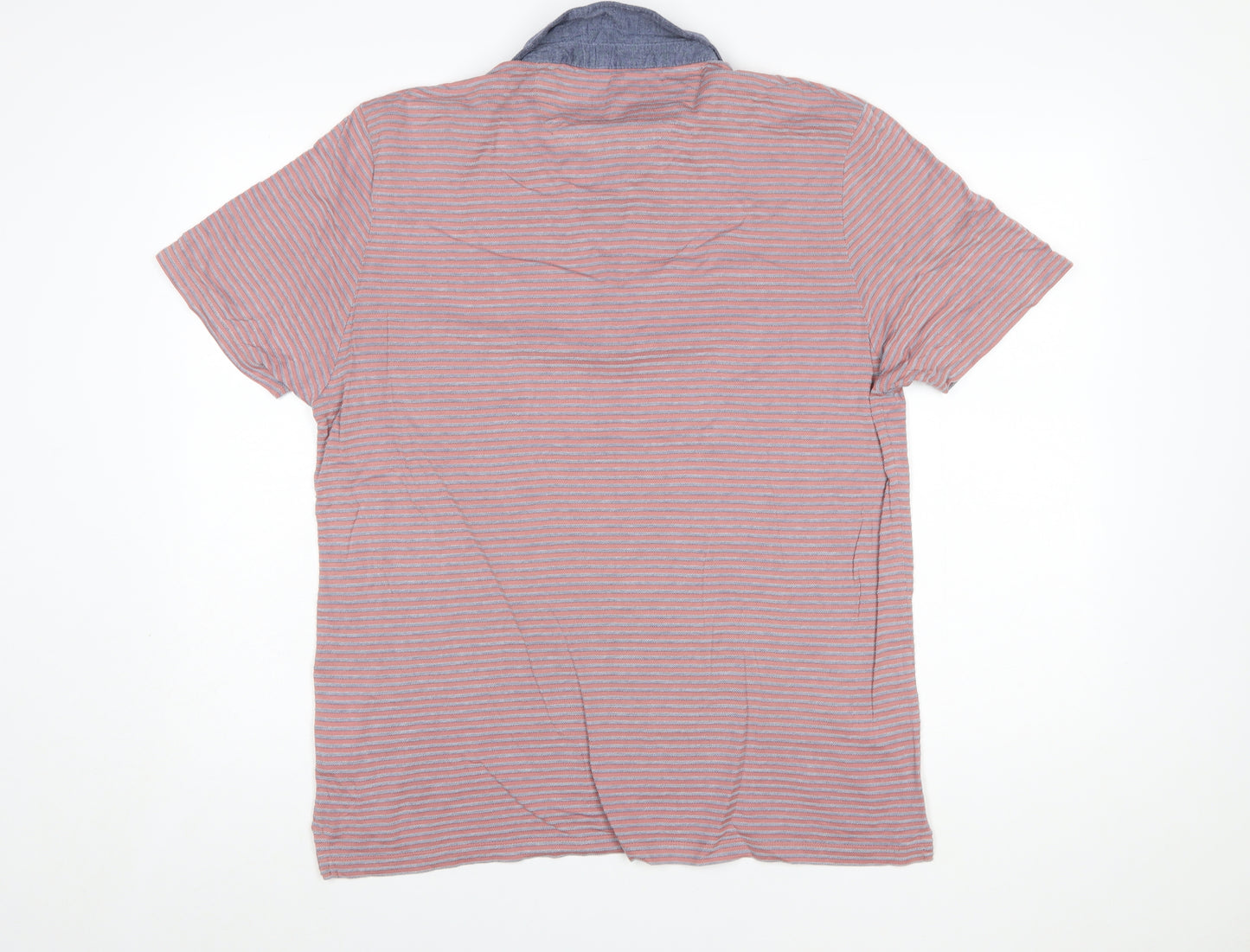 Marks and Spencer Men’s Blue Striped Cotton Polo Shirt Size L