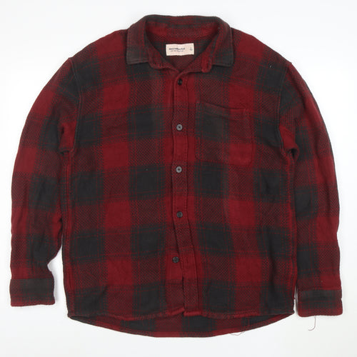 Abercrombie & Fitch Men's Red Plaid Flannel Button-Up Shirt L