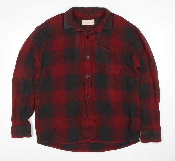 Abercrombie & Fitch Men's Red Plaid Flannel Button-Up Shirt L