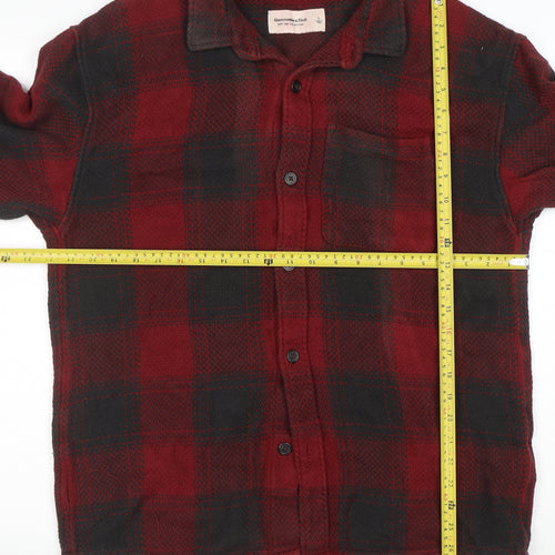 Abercrombie & Fitch Men's Red Plaid Flannel Button-Up Shirt L