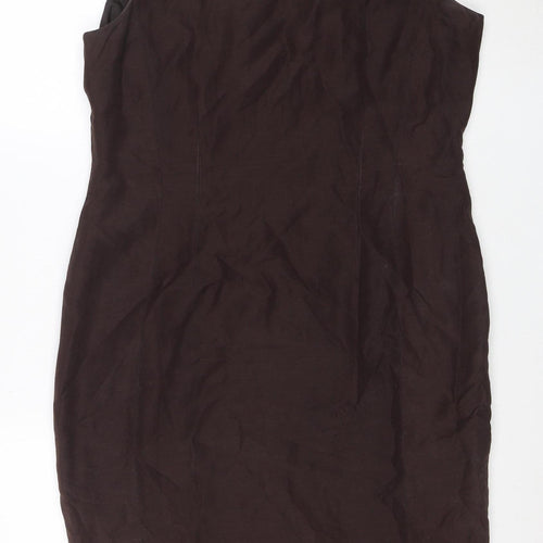 Planet Women Brown Silk Linen Sheath Dress Size 14 Sleeveless Workwear