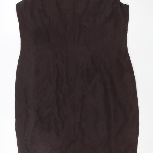 Planet Women Brown Silk Linen Sheath Dress Size 14 Sleeveless Workwear
