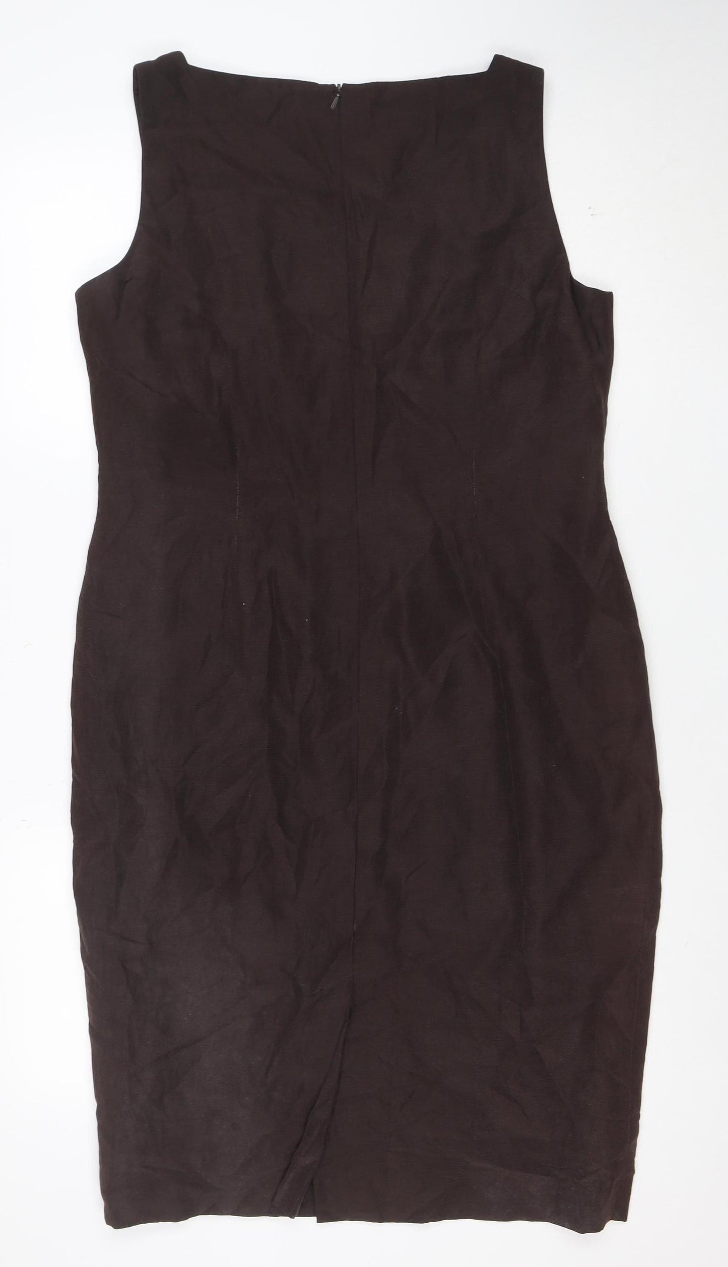 Planet Women Brown Silk Linen Sheath Dress Size 14 Sleeveless Workwear
