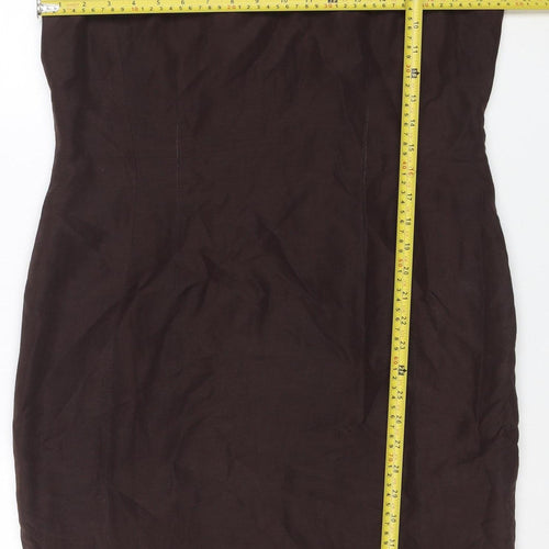 Planet Women Brown Silk Linen Sheath Dress Size 14 Sleeveless Workwear