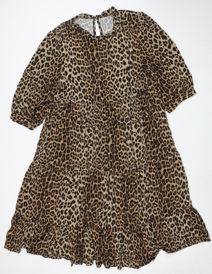 Joe Browns Women Brown Leopard Print A-Line Knee Dress Size 18