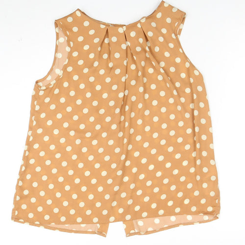 Look Womens Beige Polka Dot Sleeveless Blouse Size 14