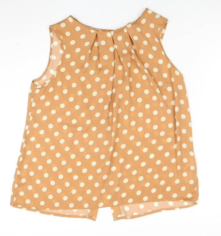 Look Womens Beige Polka Dot Sleeveless Blouse Size 14