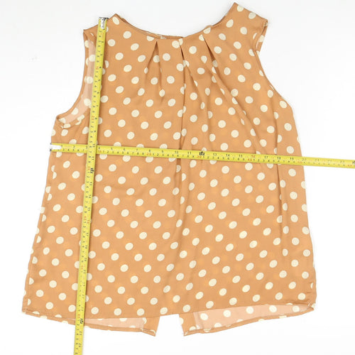 Look Womens Beige Polka Dot Sleeveless Blouse Size 14