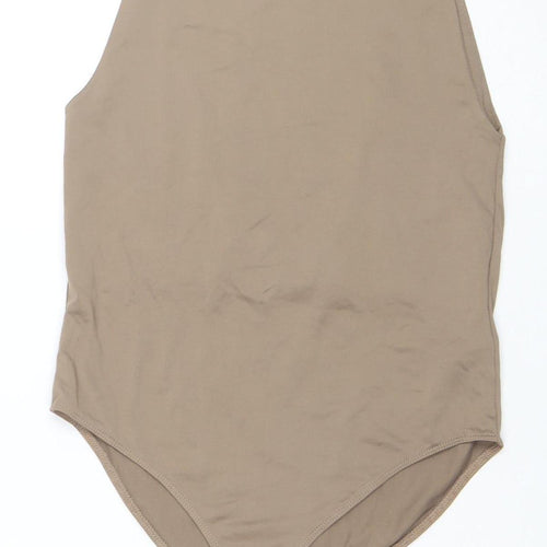 Stradivarius Womens Beige Sleeveless Bodysuit L Round Neck Stretch