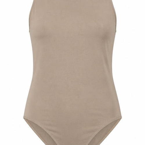 Stradivarius Womens Beige Sleeveless Bodysuit L Round Neck Stretch