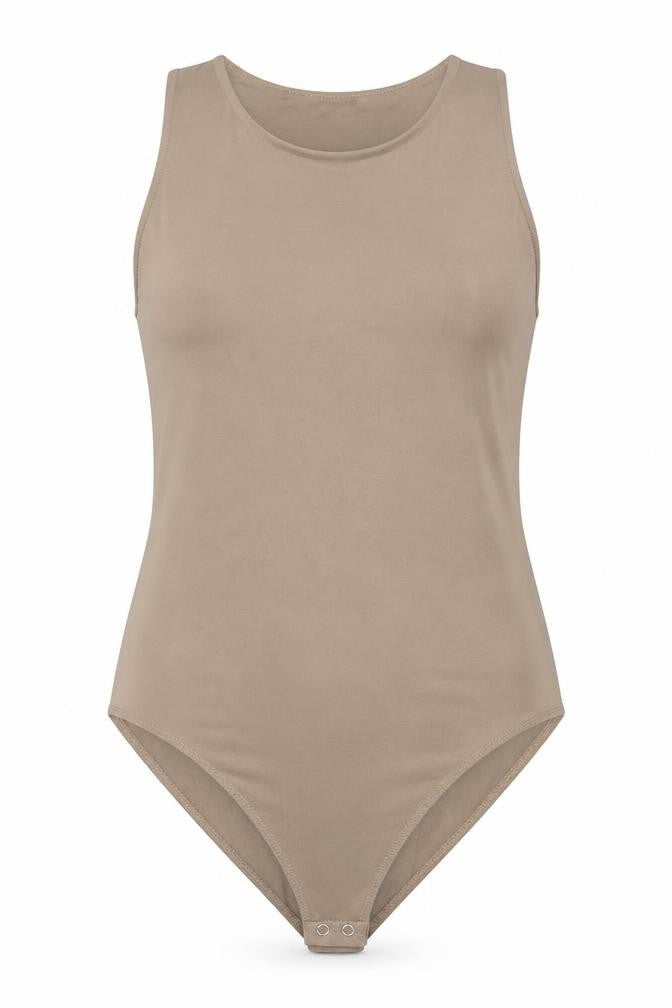 Stradivarius Womens Beige Sleeveless Bodysuit L Round Neck Stretch