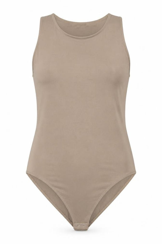 Stradivarius Womens Beige Sleeveless Bodysuit L Round Neck Stretch