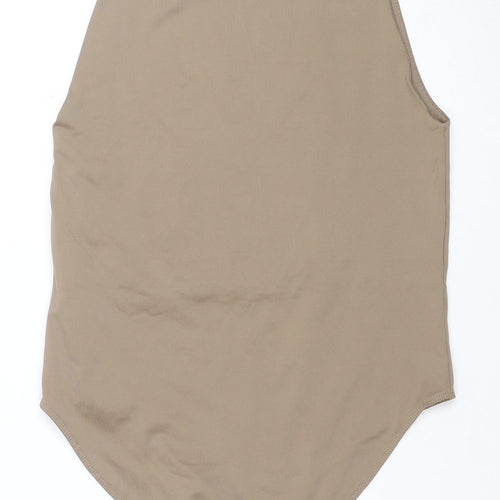 Stradivarius Womens Beige Sleeveless Bodysuit L Round Neck Stretch