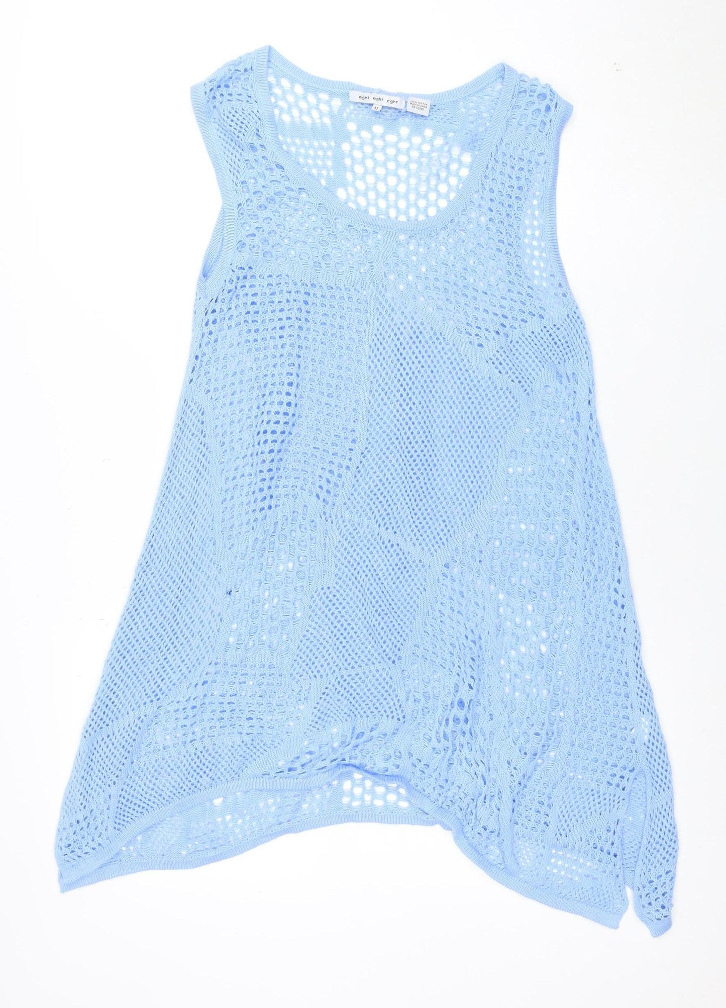 Eight Eight Eight Women’s Blue Open Knit Sleeveless Cotton Tunic Jumper M