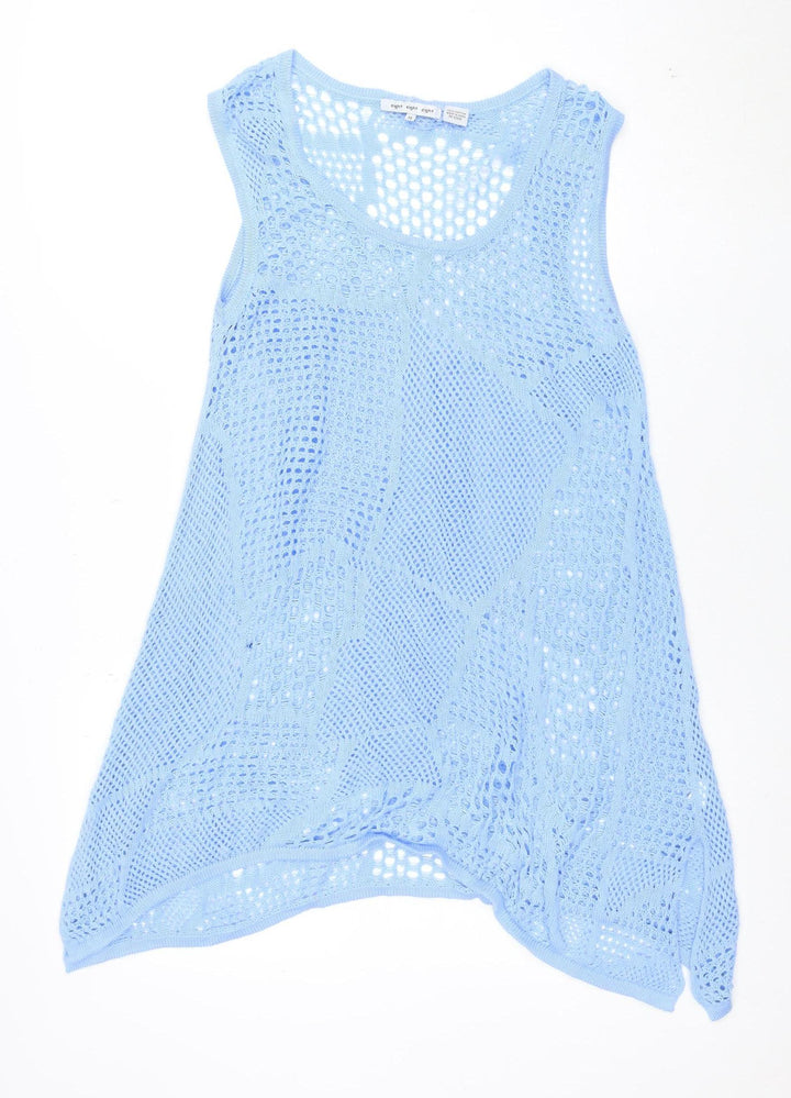 Eight Eight Eight Women’s Blue Open Knit Sleeveless Cotton Tunic Jumper M