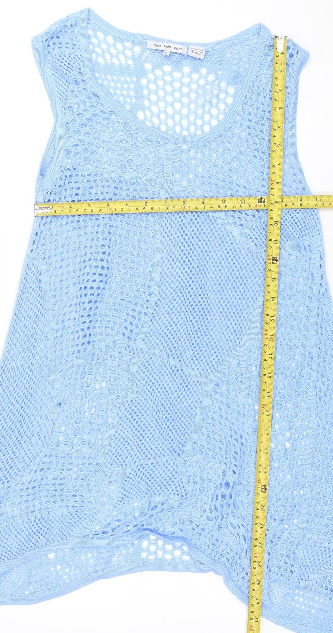 Eight Eight Eight Women’s Blue Open Knit Sleeveless Cotton Tunic Jumper M