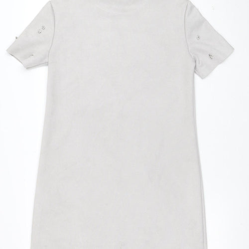 ZARA Women Grey Short Sleeve Beaded Shift Dress Size S