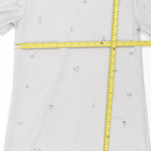 ZARA Women Grey Short Sleeve Beaded Shift Dress Size S