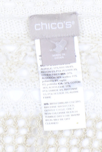 Chico's Women's Beige Knit V-Neck Short Sleeve Tunic Blouse Size L