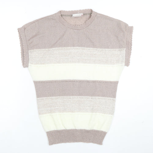 en Vogue Women's Beige Striped Knit Short Sleeve Blouse Size 6