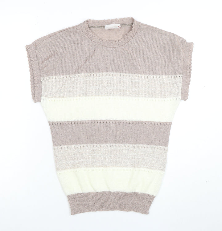 en Vogue Women's Beige Striped Knit Short Sleeve Blouse Size 6