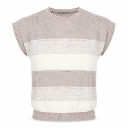 en Vogue Women's Beige Striped Knit Short Sleeve Blouse Size 6