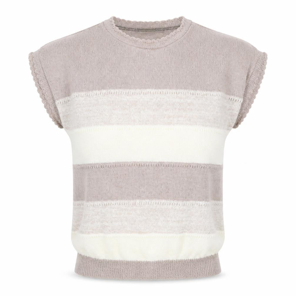 en Vogue Women's Beige Striped Knit Short Sleeve Blouse Size 6