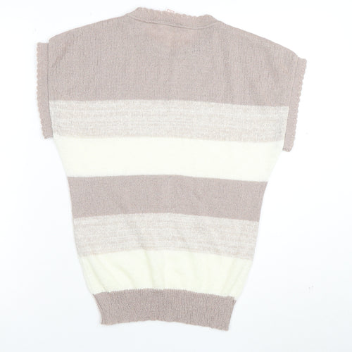 en Vogue Women's Beige Striped Knit Short Sleeve Blouse Size 6