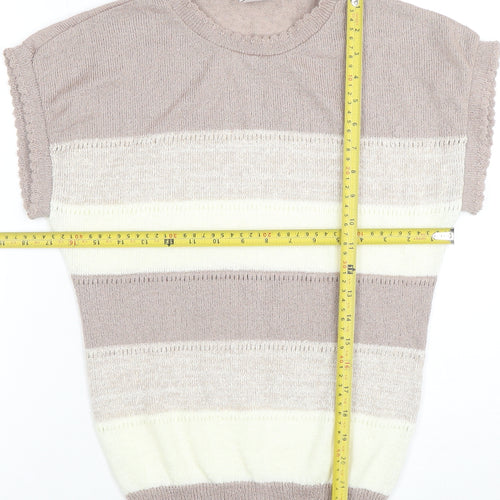 en Vogue Women's Beige Striped Knit Short Sleeve Blouse Size 6