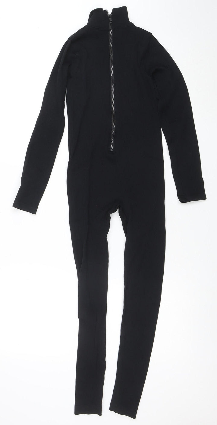 PrettyLittleThing Women Black XS Long Sleeve Zip Catsuit Jumpsuit