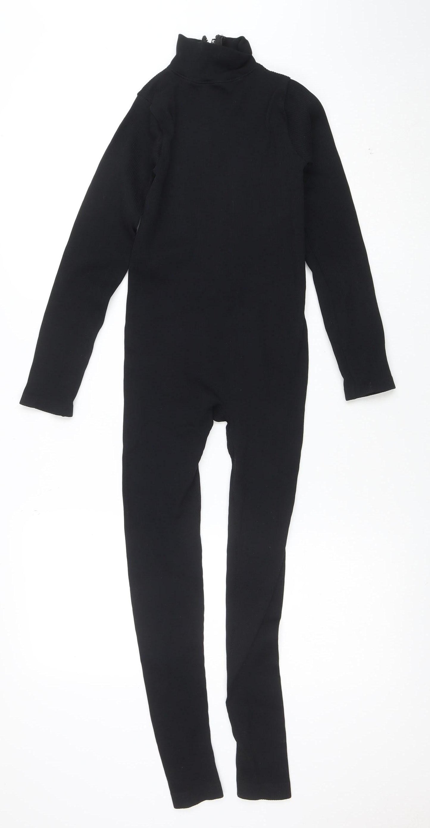 PrettyLittleThing Women Black XS Long Sleeve Zip Catsuit Jumpsuit