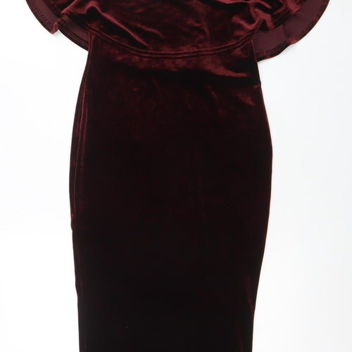New Look Women's Brown Velvet Off Shoulder Bodycon Dress Size 8