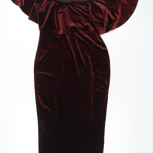 New Look Women's Brown Velvet Off Shoulder Bodycon Dress Size 8