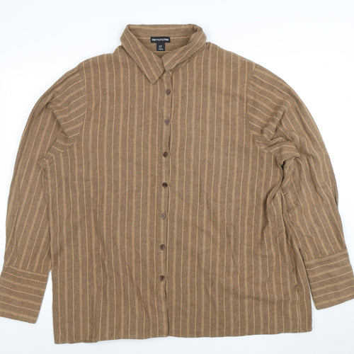 PrettyLittleThing Women Brown Striped Button-Up Shirt UK 10 Long Sleeve Collared
